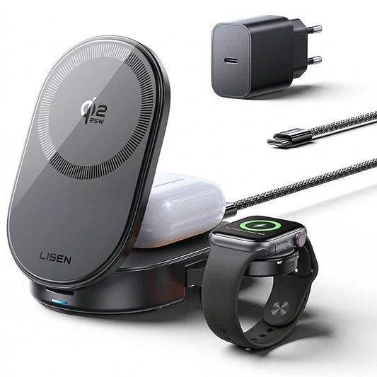 Trådløs Nettverkslader Lisen W121 3i1, 25W, Svart YL0325080017