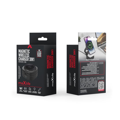 Trådløs Nettlader MaXlife MXWC-06 3in1, 15W, 1.67A, Svart