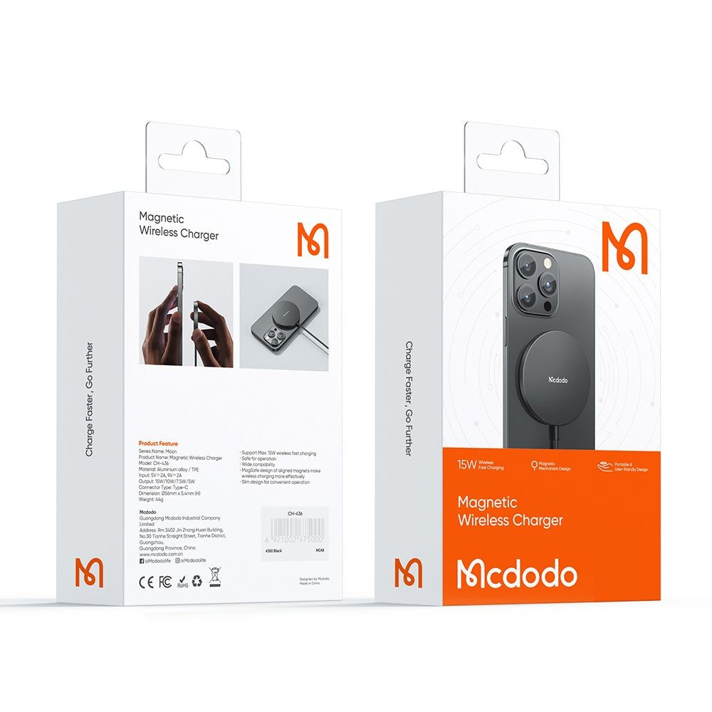Trådløs Nettverkslader McDodo CH-4360 Moon, 15W, 1.67A, Svart