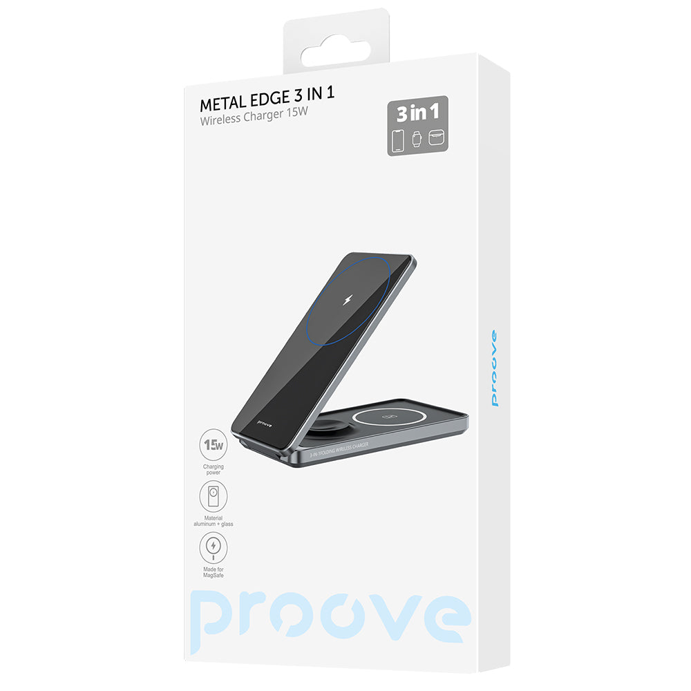 Trådløs Nettverkslader Proove Metal Edge 3in1, 15W, 1.67A, Grå WSME15010003