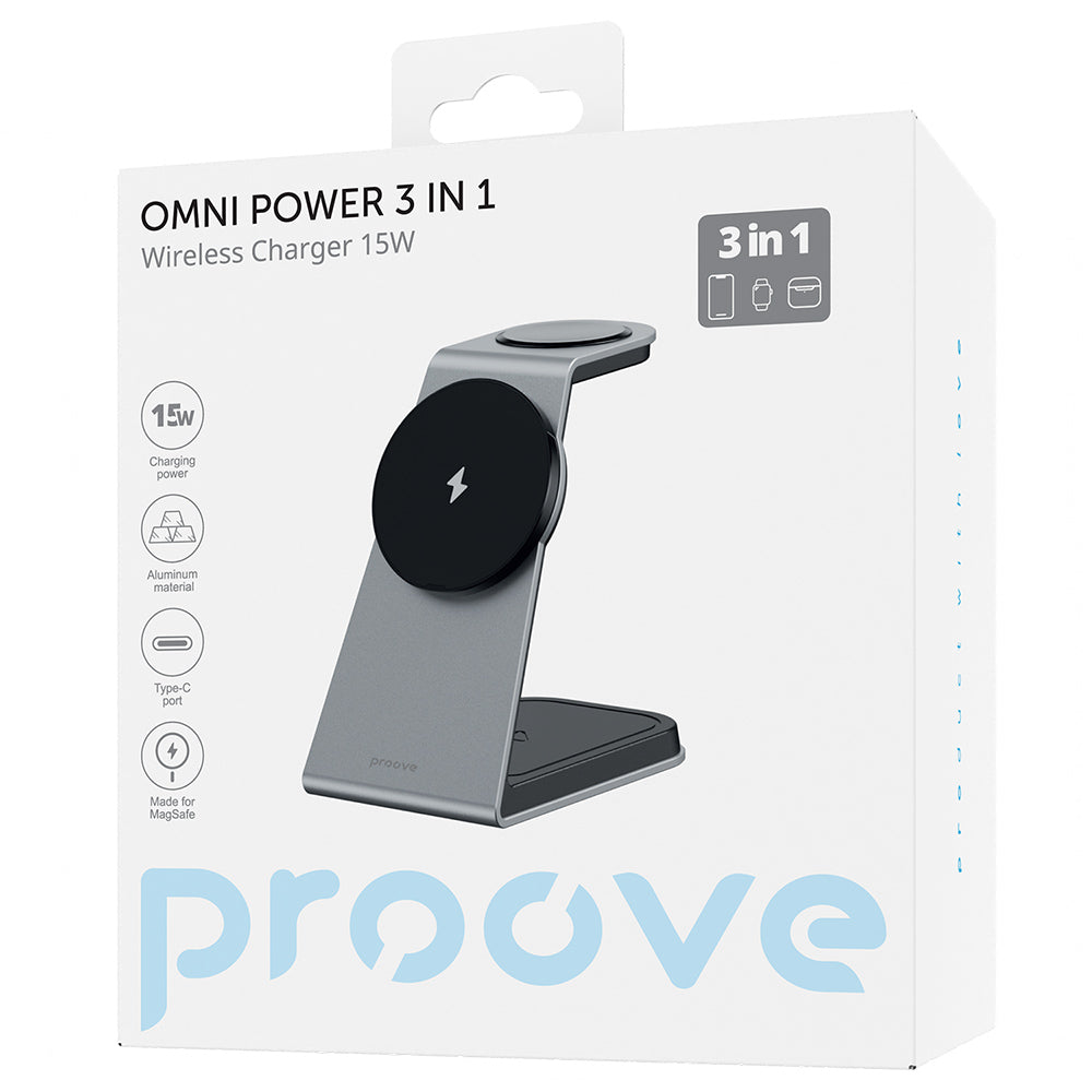 Trådløs Nettverkslader Proove Omni Power 3in1, 15W, 1.67A, Grå WSOP15020003