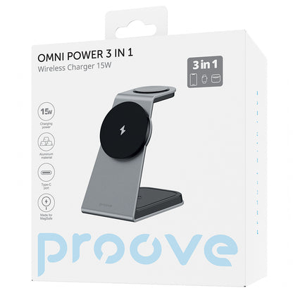 Trådløs Nettverkslader Proove Omni Power 3in1, 15W, 1.67A, Grå WSOP15020003