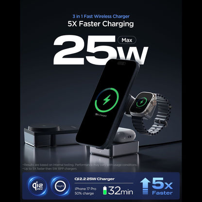Trådløs Nettverkslader Spigen EF323MQ Essential 3in1, 25W, Svart ACH10398