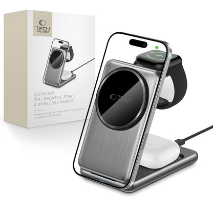 Trådløs Nettverkslader Tech-Protect A42 3i1, 15W, 1.67A, Grå