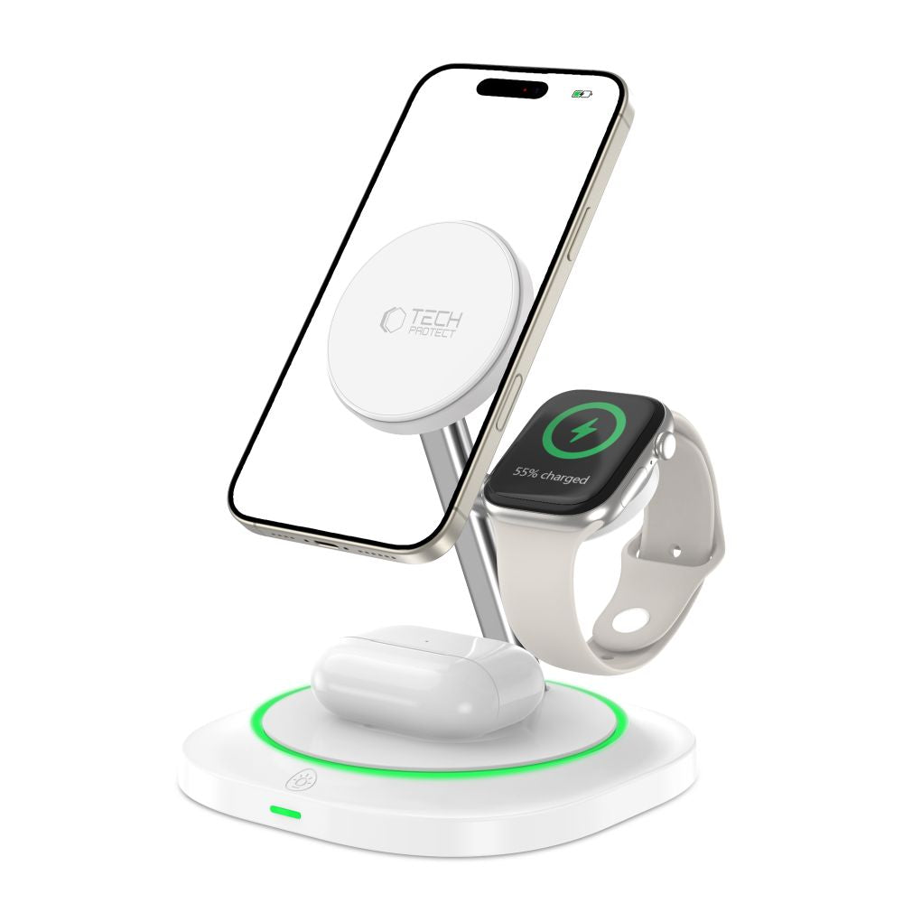 Trådløs nettverkslader Tech-Protect QI15W-A46 3in1, 15W, 1.67A, Hvit