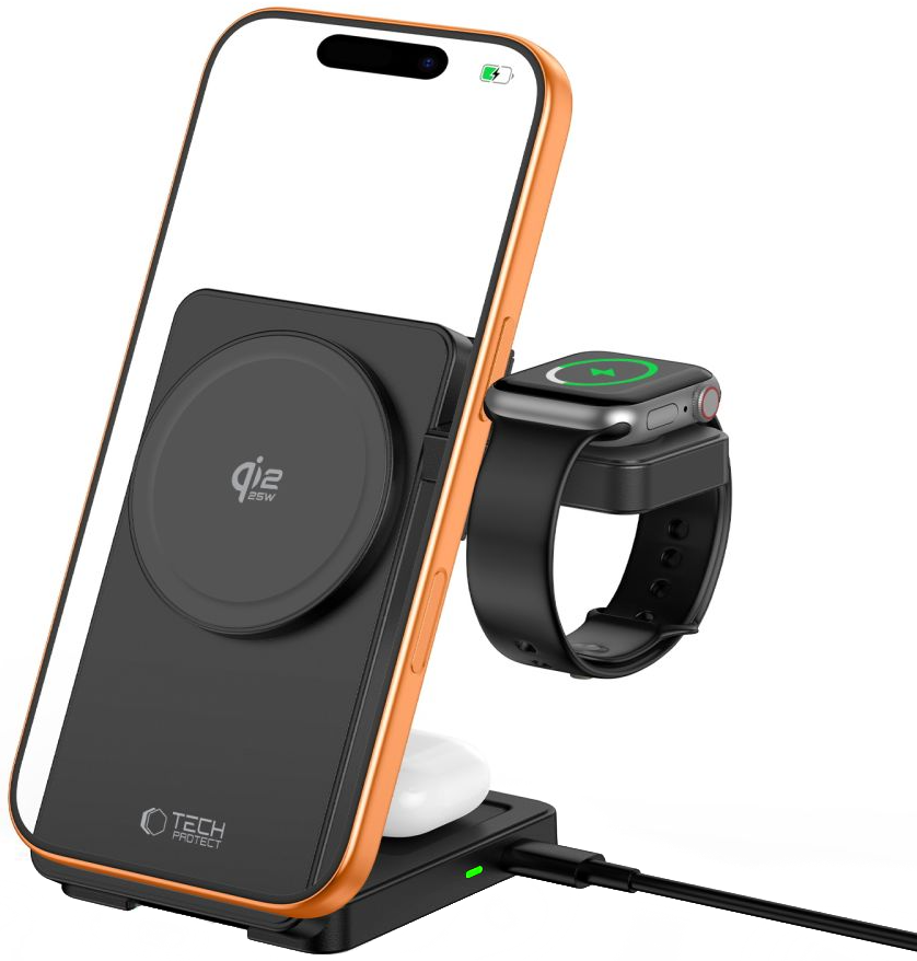 Trådløs nettverkslader Tech-Protect A56 3i1, 25W, svart