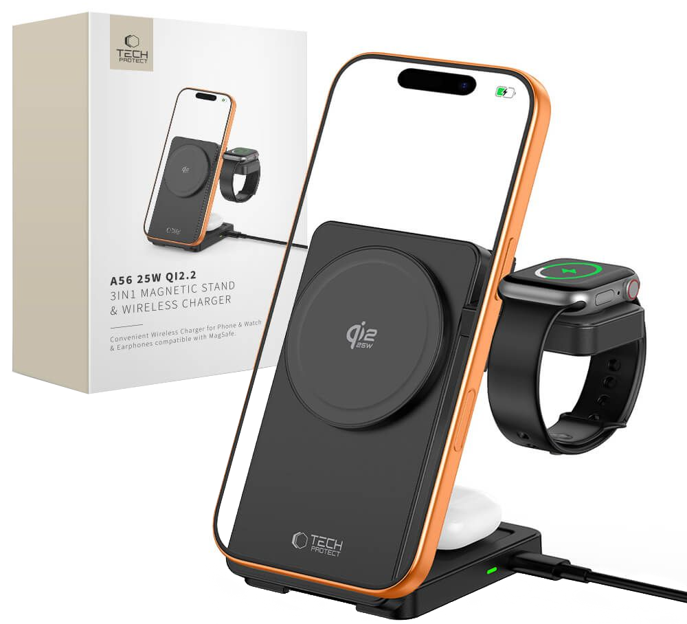 Trådløs nettverkslader Tech-Protect A56 3i1, 25W, svart