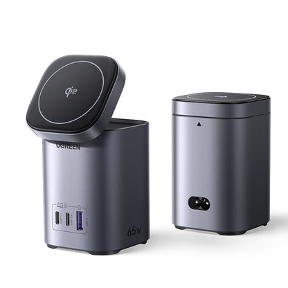 UGREEN X555 4in1 trådløs nettverkslader, 65W, 3.25A, 1 x USB-A - 2 x USB-C, Grå