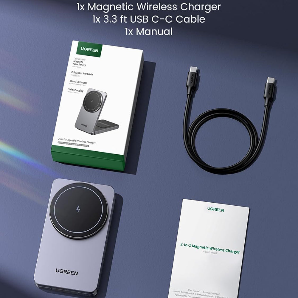 UGREEN W528 2in1 trådløs nettverkslader, 20W, 1.67A, Svart