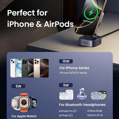 UGREEN W702 3in1 trådløs nettverkslader, 20W, 1.67A, 1 x USB-C, Svart