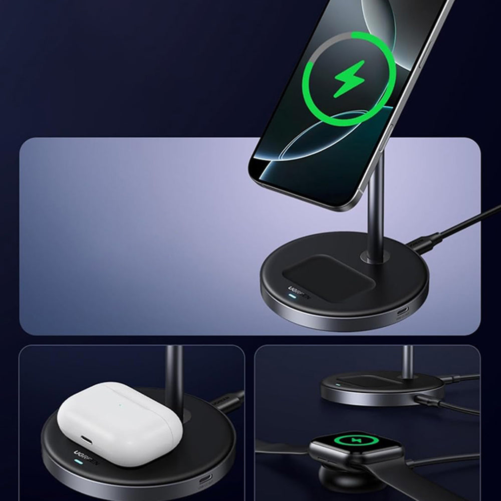 UGREEN W710 3in1 trådløs nettverkslader, 20W, 1.67A, 1 x USB-C, Svart