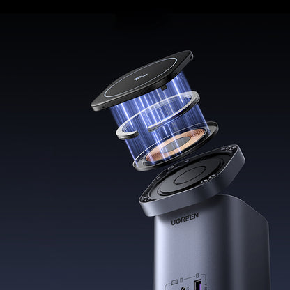 UGREEN X555 4in1 trådløs nettverkslader, 65W, 3.25A, 1 x USB-A - 2 x USB-C, Grå