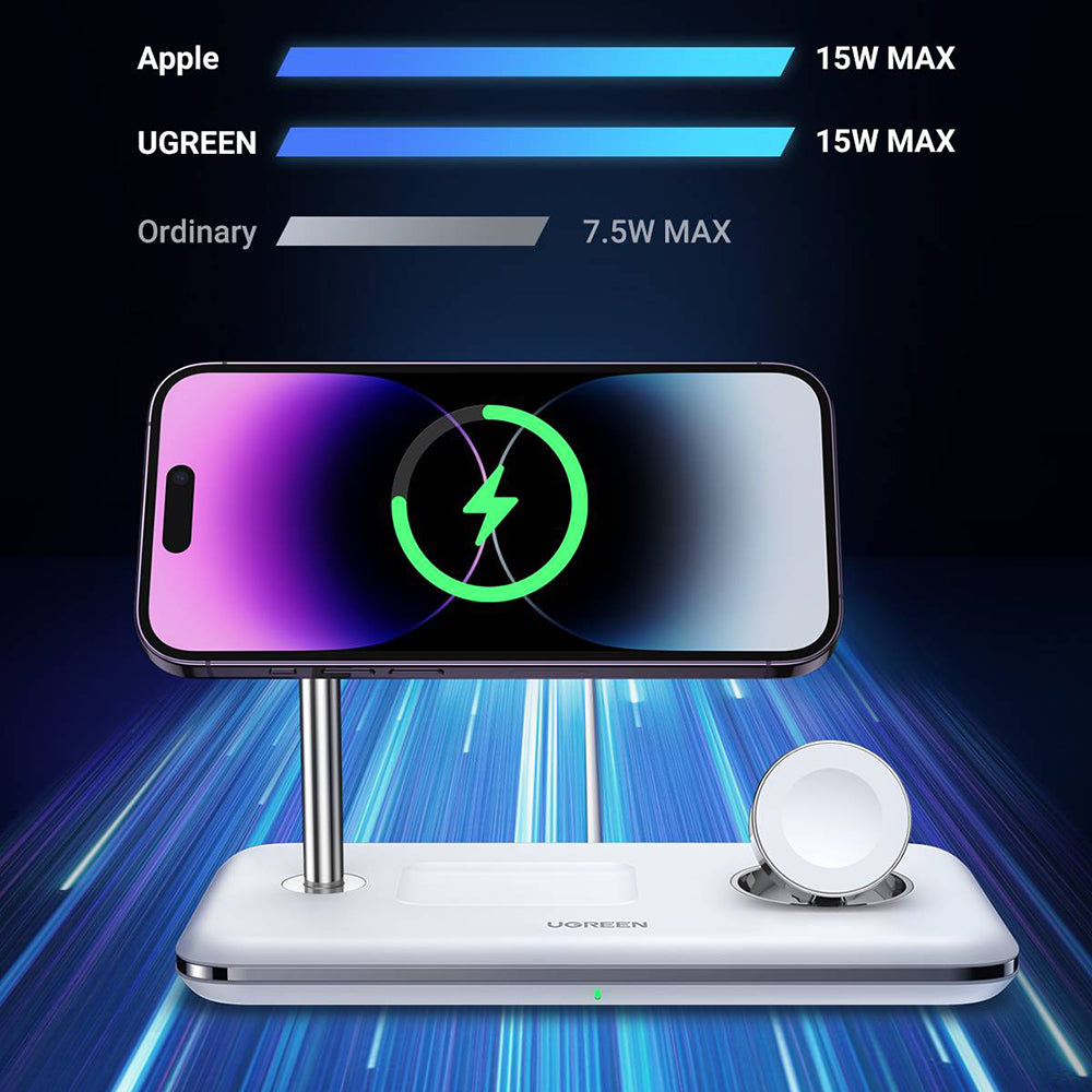 UGREEN CD278 3in1 trådløs nettverkslader, 25W, 1.67A, Hvit