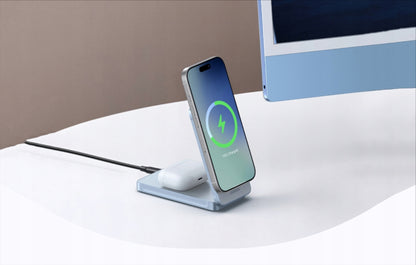 UGREEN MagFlow 2in1 trådløs nettverkslader, 25W, Blå