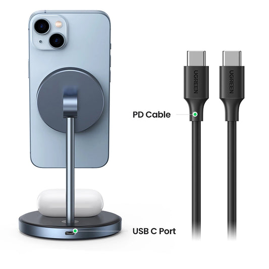 UGREEN CD317 2in1 trådløs nettverkslader, 20W, 1.67A, Svart