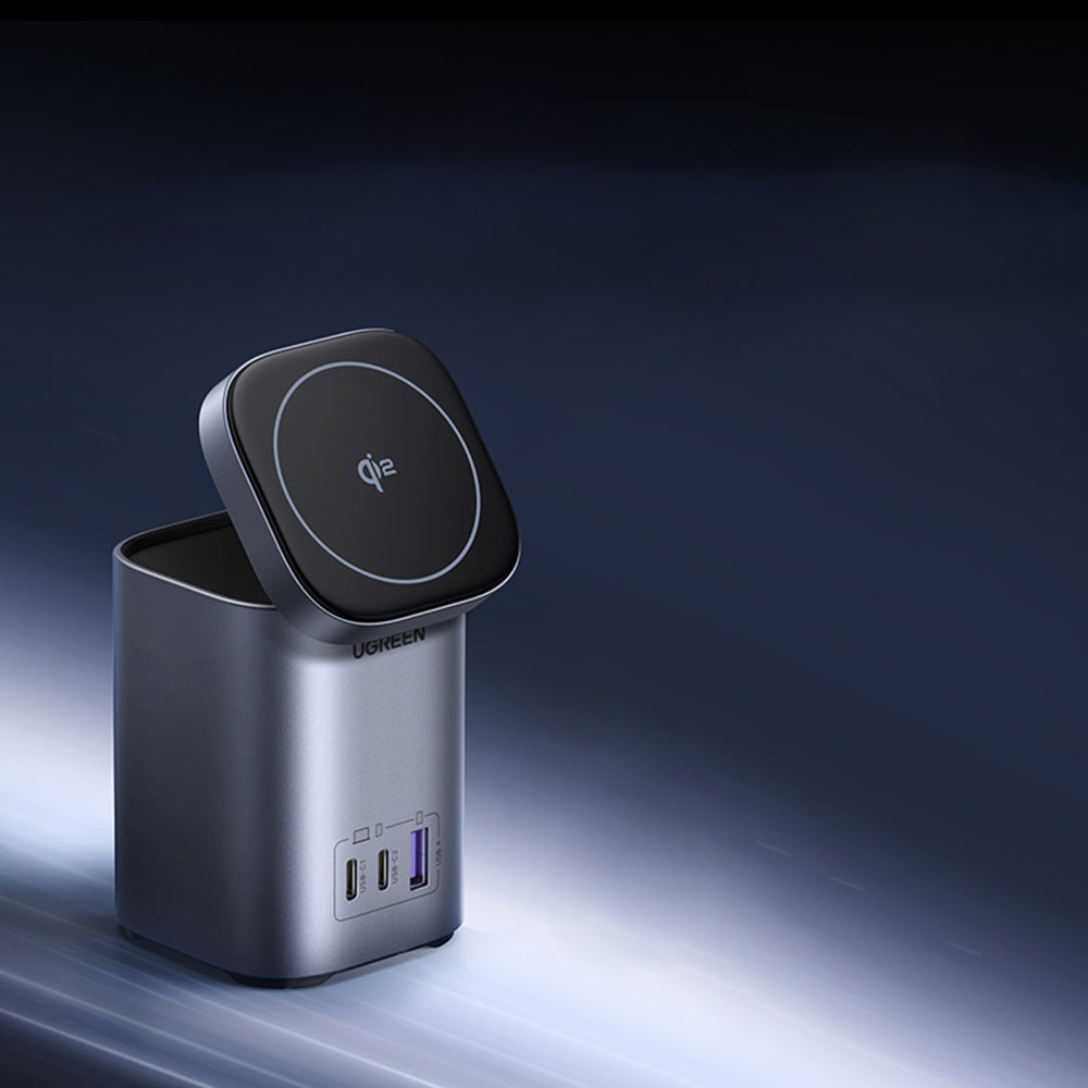 UGREEN X555 4in1 trådløs nettverkslader, 65W, 3.25A, 1 x USB-A - 2 x USB-C, Grå