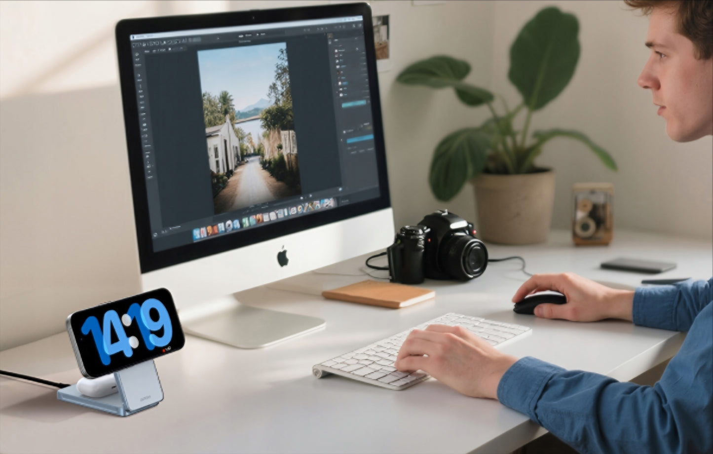 UGREEN MagFlow 2in1 trådløs nettverkslader, 25W, Blå