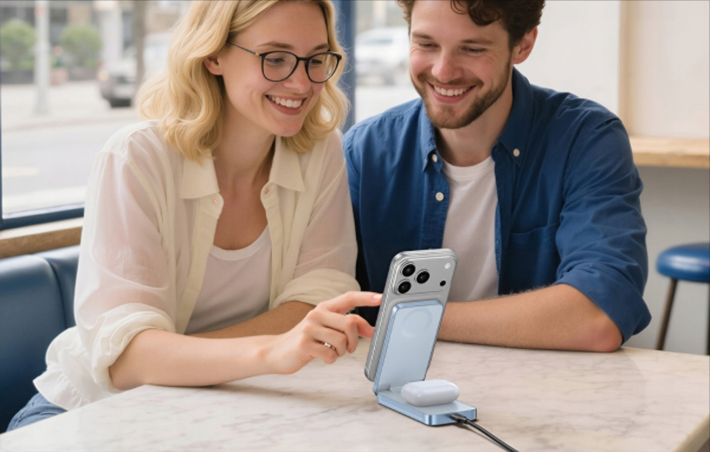 UGREEN MagFlow 2in1 trådløs nettverkslader, 25W, Blå
