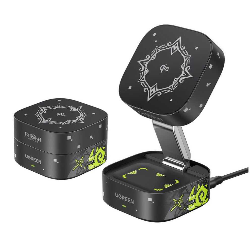 UGREEN Genshin Impact Ed.W702 2n1 trådløs nettverkslader, 25W, 1.67A, 1 x USB-C, Svart