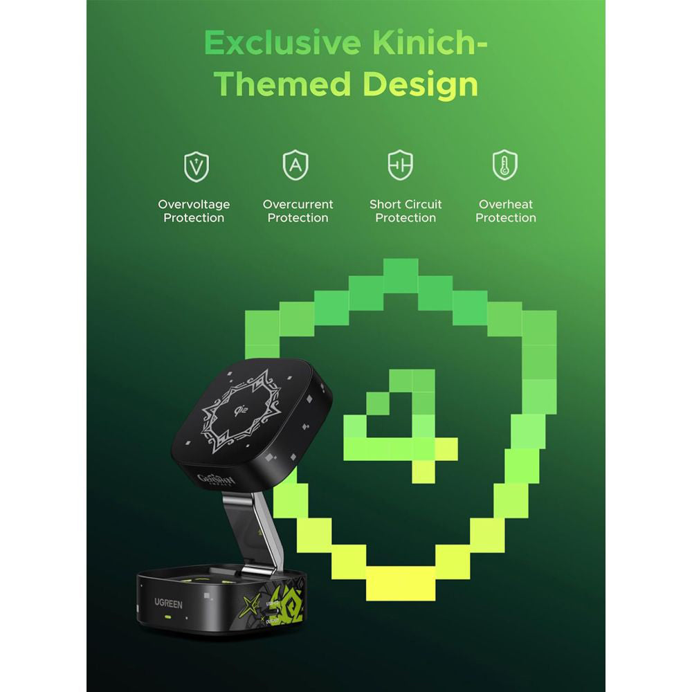 UGREEN Genshin Impact Ed.W702 2n1 trådløs nettverkslader, 25W, 1.67A, 1 x USB-C, Svart