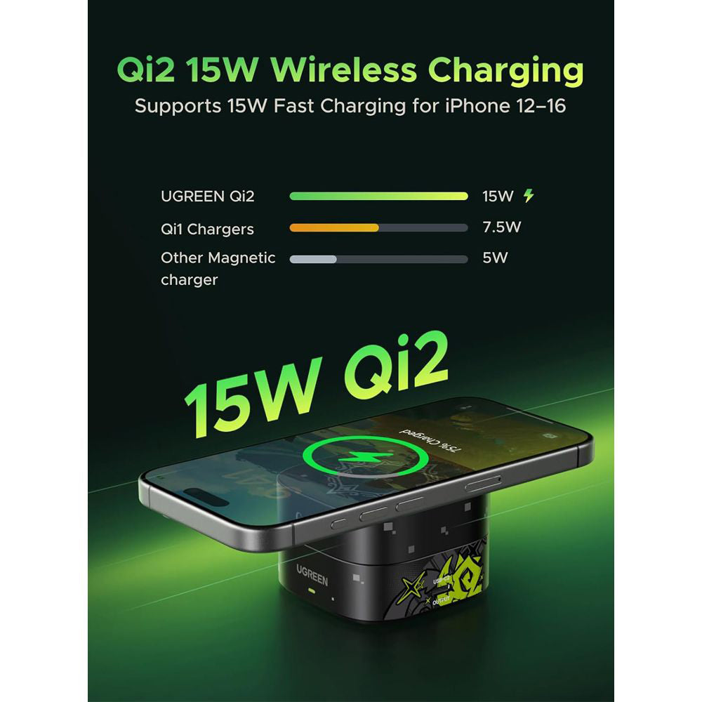 UGREEN Genshin Impact Ed.W702 2n1 trådløs nettverkslader, 25W, 1.67A, 1 x USB-C, Svart