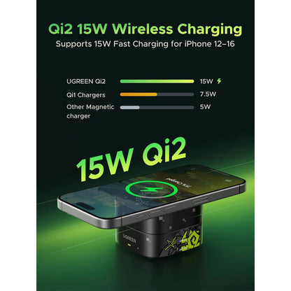 UGREEN Genshin Impact Ed.W702 2n1 trådløs nettverkslader, 25W, 1.67A, 1 x USB-C, Svart