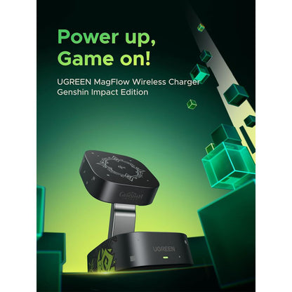 UGREEN Genshin Impact Ed.W702 2n1 trådløs nettverkslader, 25W, 1.67A, 1 x USB-C, Svart