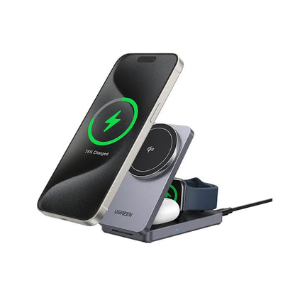UGREEN W707 3in1 Trådløs Nettverkslader, 25W, 1.67A, Grå