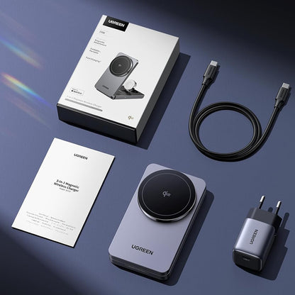 UGREEN W707 3in1 Trådløs Nettverkslader, 25W, 1.67A, Grå