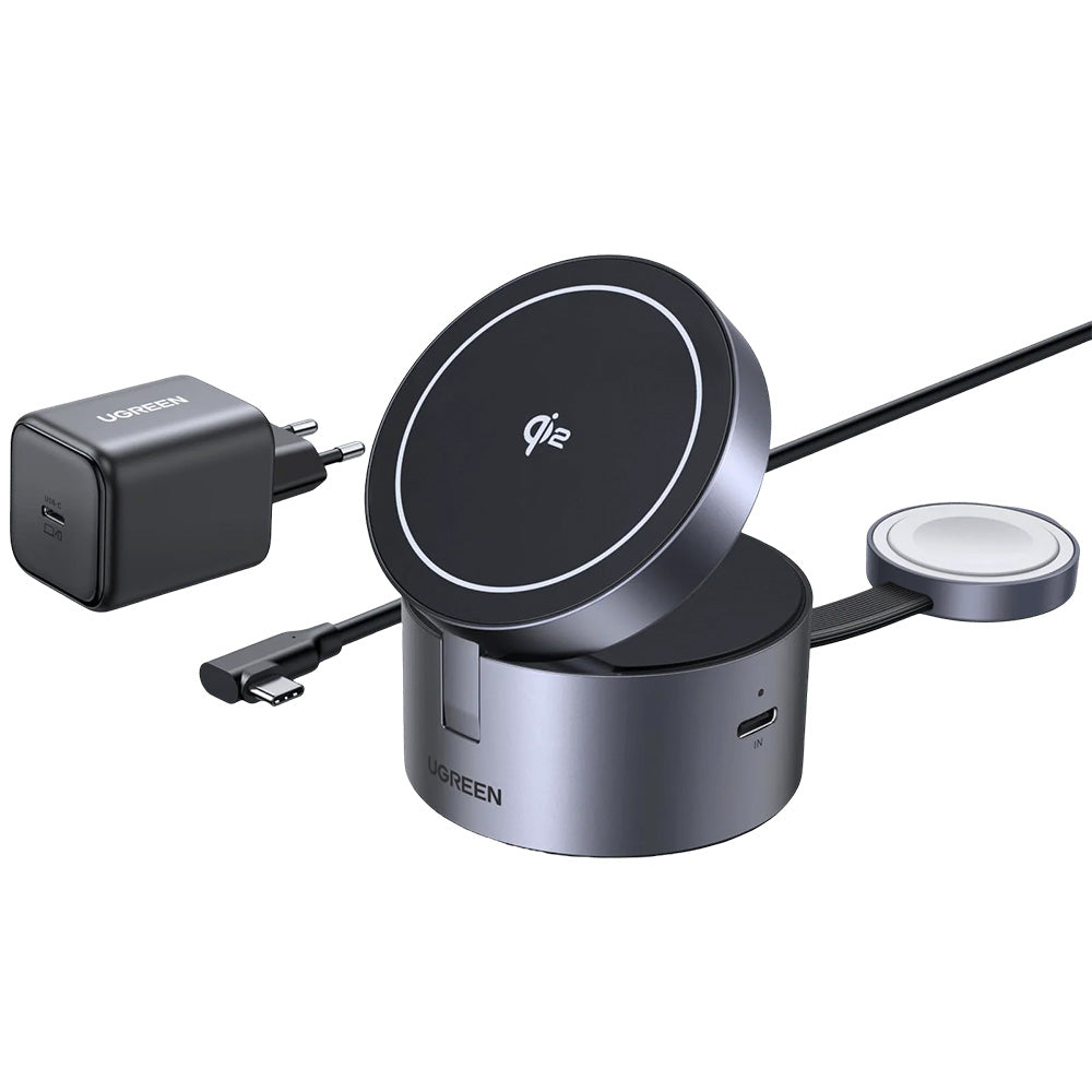 UGREEN W712 (65148) 3in1 trådløs nettverkslader, 25W, 1.67A, Grå