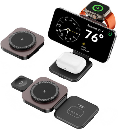 Trådløs Nettladere XO Design CX035 3i1, 15W, 1.67A, Svart, Reseglet