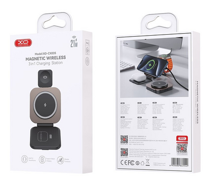 Trådløs Nettladere XO Design CX035 3i1, 15W, 1.67A, Svart, Reseglet