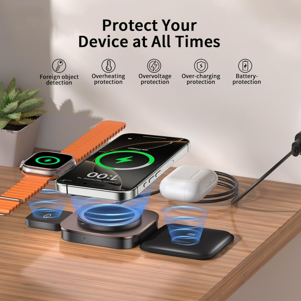 Trådløs Nettladere XO Design CX035 3i1, 15W, 1.67A, Svart, Reseglet