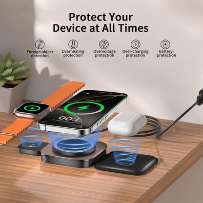 Trådløs Nettladere XO Design CX035 3i1, 15W, 1.67A, Svart, Reseglet