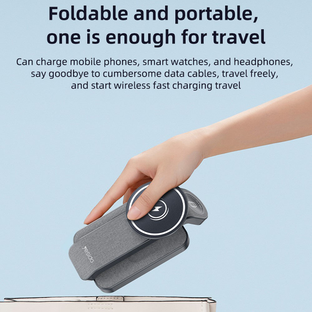 Trådløs Nettverkslader Yesido DS26 3in1, 15W, 1.67A, Grå