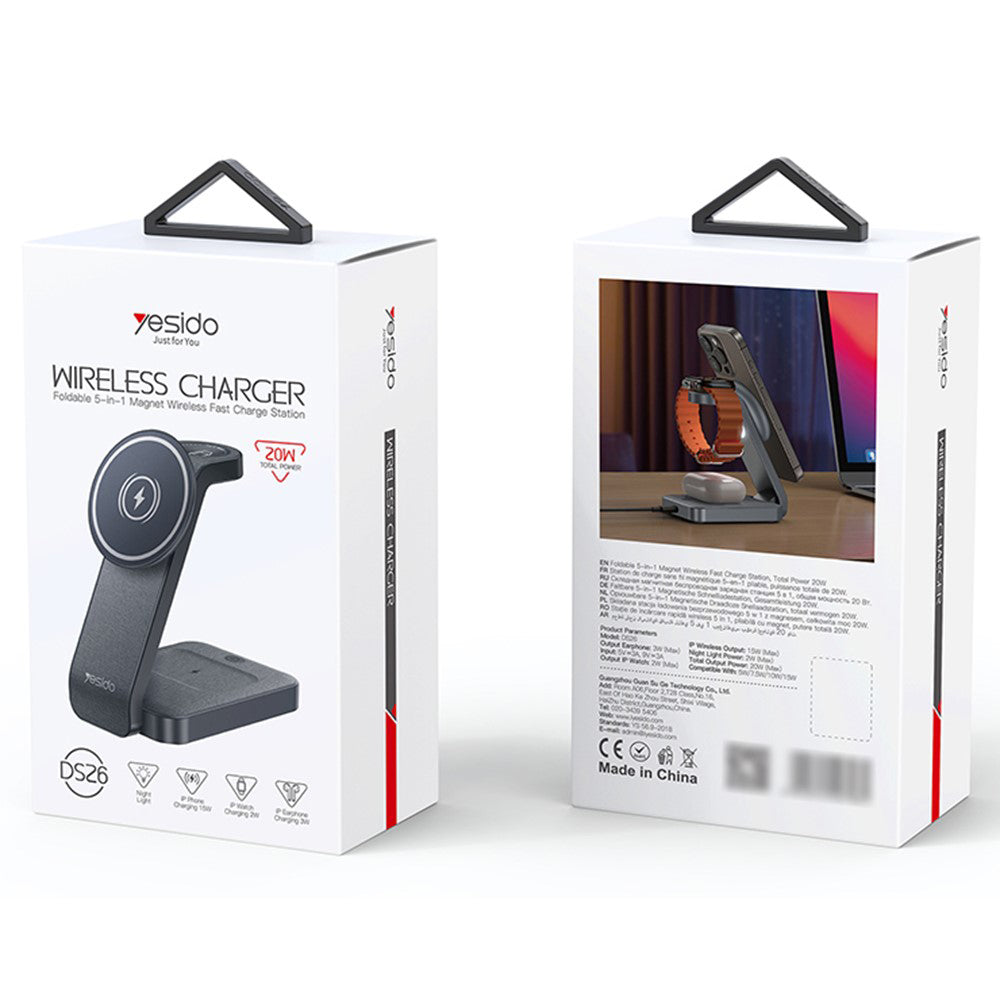 Trådløs Nettverkslader Yesido DS26 3in1, 15W, 1.67A, Grå
