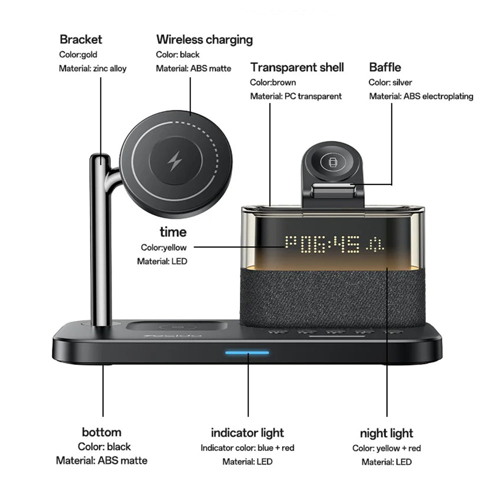 Trådløs Nettverkslader Yesido DS37 Display 3in1, 25W, 1.67A, Svart