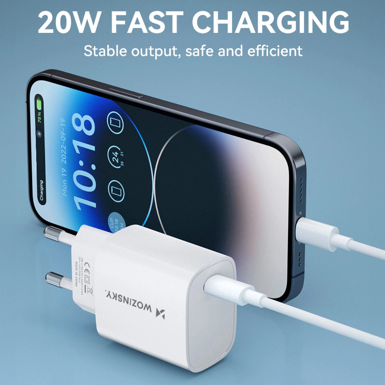 WZK WGWCCW Nettlader, 20W, 3A, 1 x USB-C, Hvit
