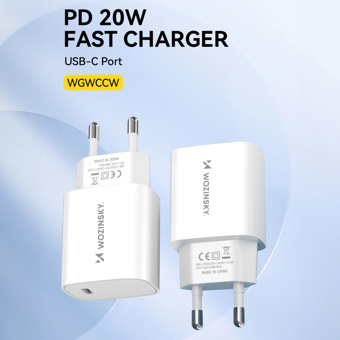 WZK WGWCCW Nettlader, 20W, 3A, 1 x USB-C, Hvit