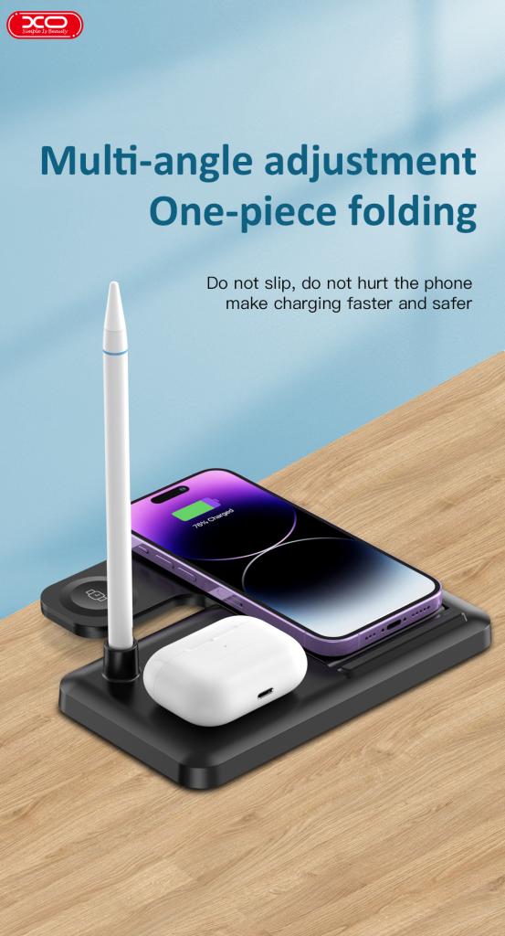 Trådløs Nettverkslader XO Design WX033 4in1, 15W, 1.67A, Svart