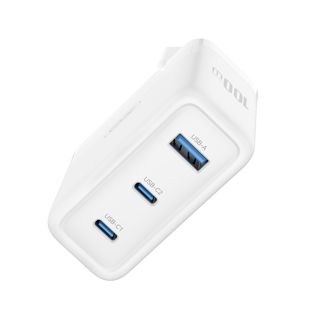 Nettlader XO Design CE35, 100W, 5A, 1 x USB-A - 2 x USB-C, Hvit