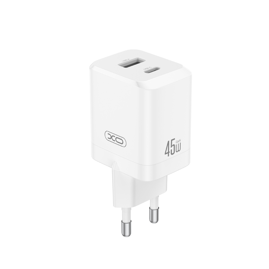 XO Design CE36 nettverkslader, 45W, 3A, 1 x USB-A - 1 x USB-C, Hvit