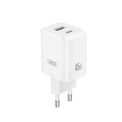 XO Design CE36 nettverkslader, 45W, 3A, 1 x USB-A - 1 x USB-C, Hvit
