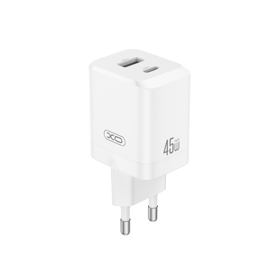 XO Design CE36 nettverkslader, 45W, 3A, 1 x USB-A - 1 x USB-C, Hvit