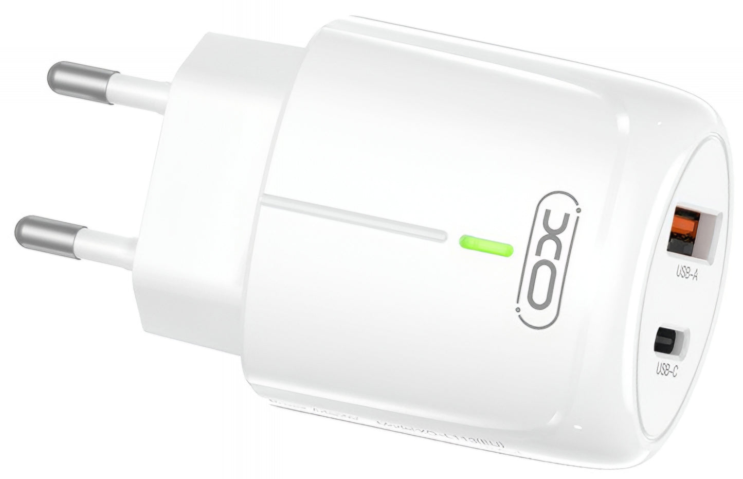 Nettlader XO Design L114, 20W, 3A, 1 x USB-A - 1 x USB-C, Hvit