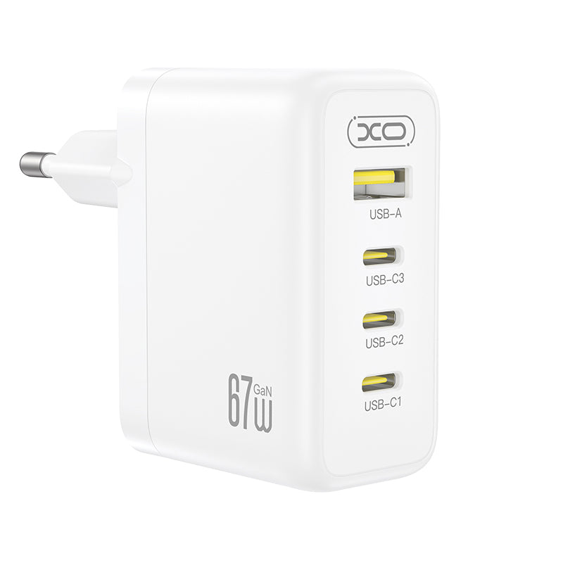 XO Design CE39 Nettadapter, 67W, 3A, 1 x USB-A - 3 x USB-C, Hvit