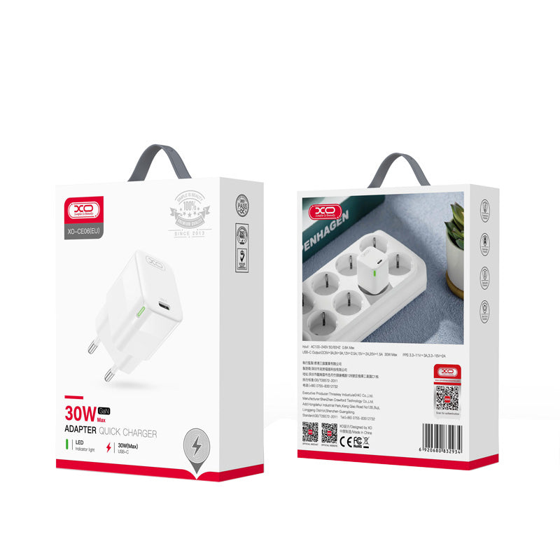 Nettlader XO Design CE06, 30W, 3A, 1 x USB-C, Hvit