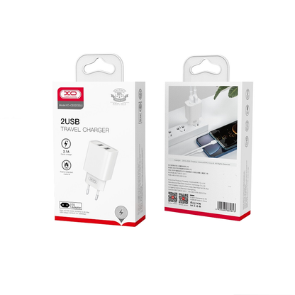 Nettlader XO Design CE02C, 10.5W, 2.1A, 2 x USB-A, Hvit