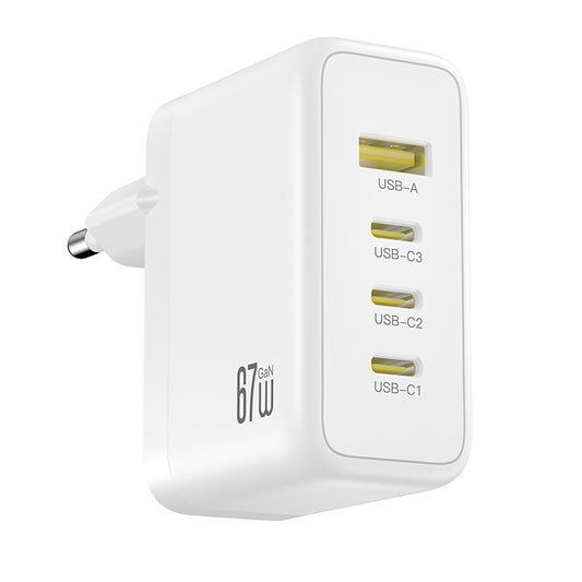 XO Design CE39 Nettadapter, 67W, 3A, 1 x USB-A - 3 x USB-C, Hvit