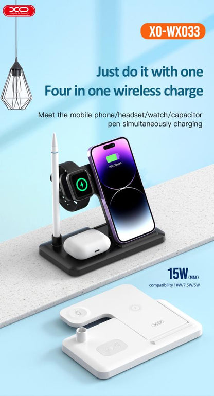 Trådløs Nettverkslader XO Design WX033 4in1, 15W, 1.67A, Svart